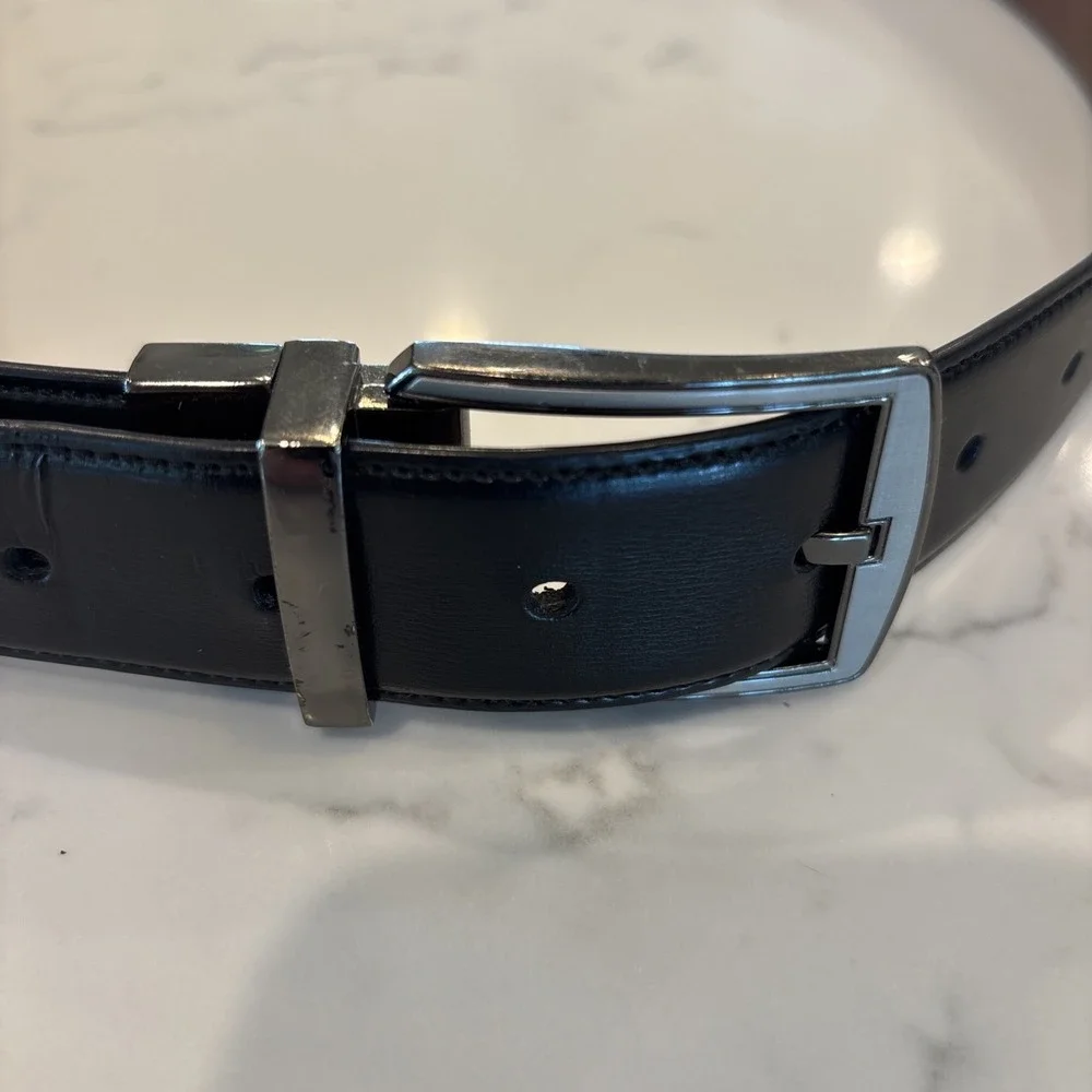 Penguin Genuine Leather Belt Black Men's Size 40‎ Silver/Bronze Buckle